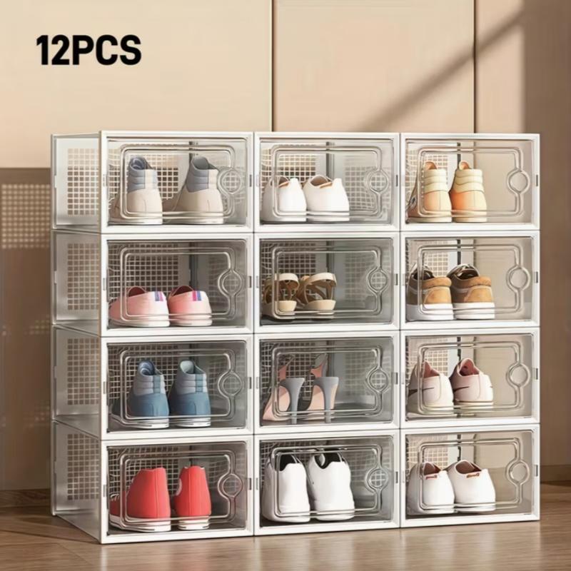 Stackable Transparent Shoe Box with Lid, Waterproof Space-Saving Storage, Foldable Plastic Organizer for Hallway, Bedroom, Home, Dormitory