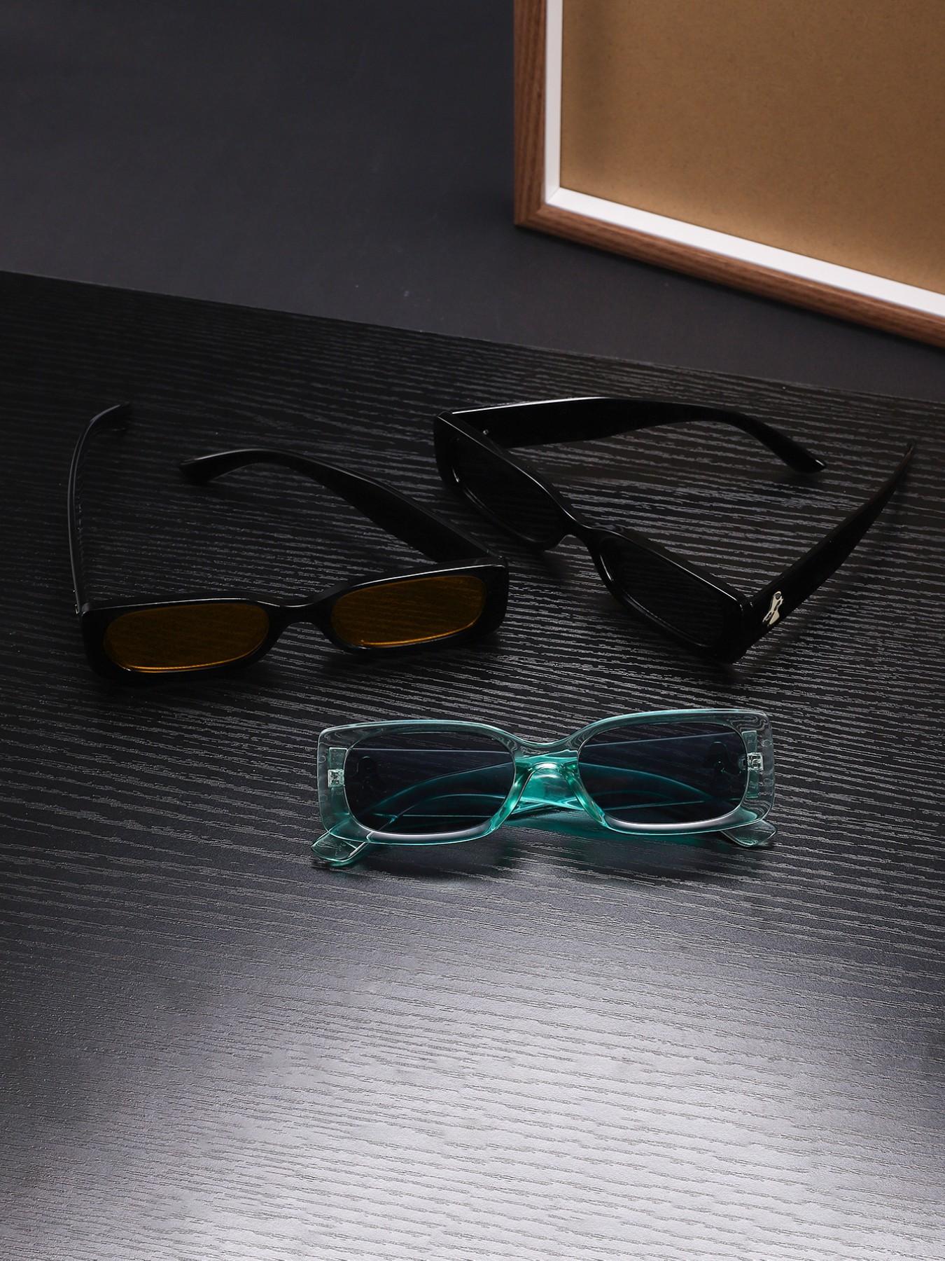 Men's Rectangular Frame Sunglasses, Lightweight Pure Color Frames, Mushroom Decorated Arms, Soft Color Lenses for Daily Commute, Trendy Sunglasses