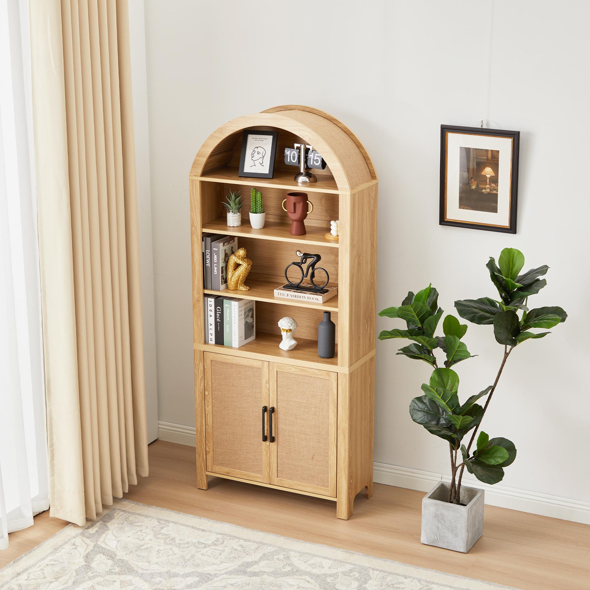 Giratree 71" Tall Arched Bookcase with Storage, Modern 6-Tier Arched Cabinet with Door, Arched Bookshelf Cabinet with Open Display Storage Shelf for Living Room Study Office kitchen storage cabinet