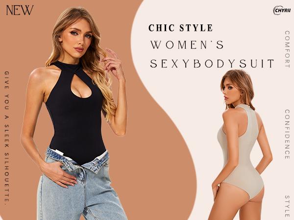 CHYRII Women's Sexy Sleeveless Cutout Bodysuit-Slim Fit Casual Going Out Outfit Womenswear