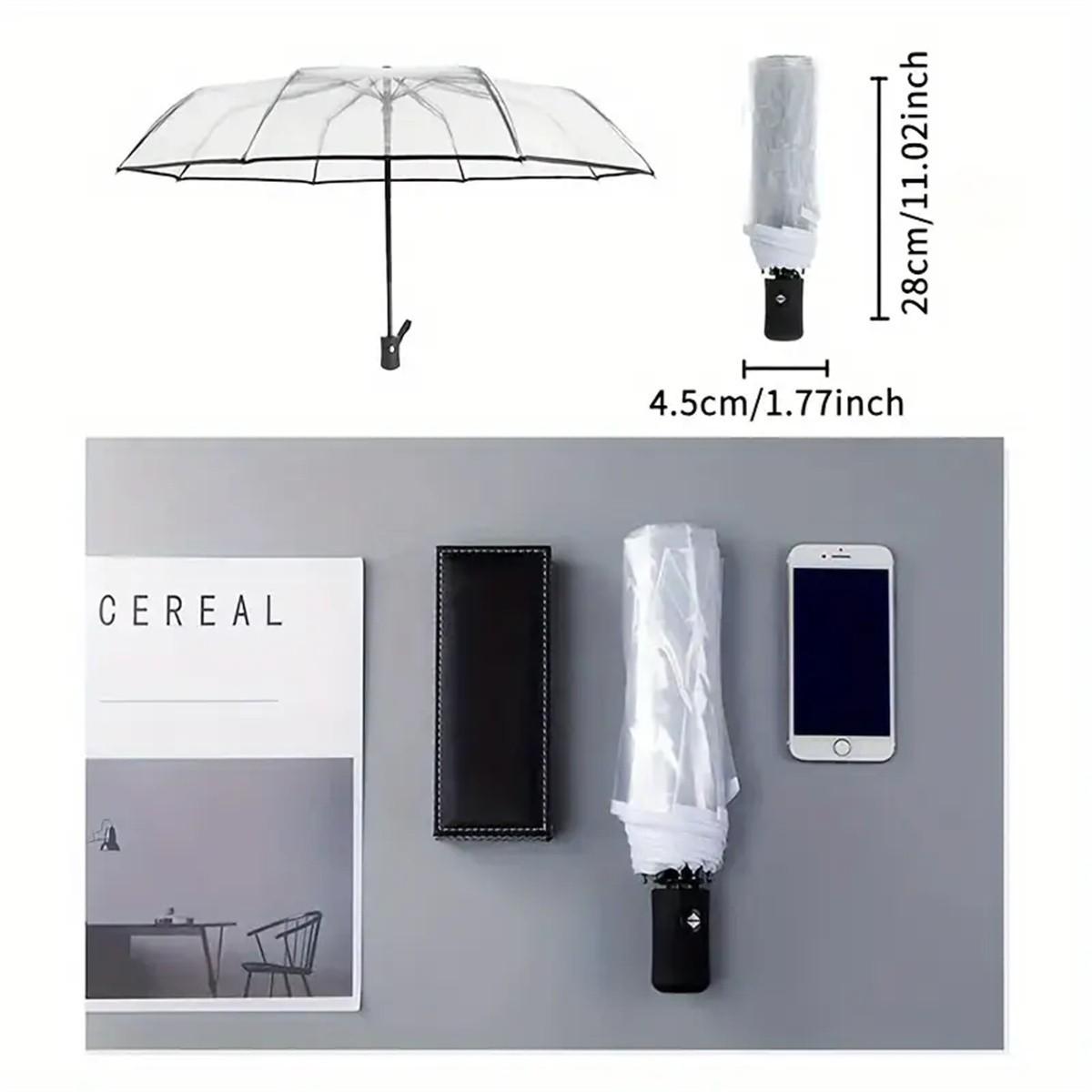 Automatic Transparent Umbrella, Durable Compact Design, Portable Lightweight Travel Accessory, Ideal for Daily Use