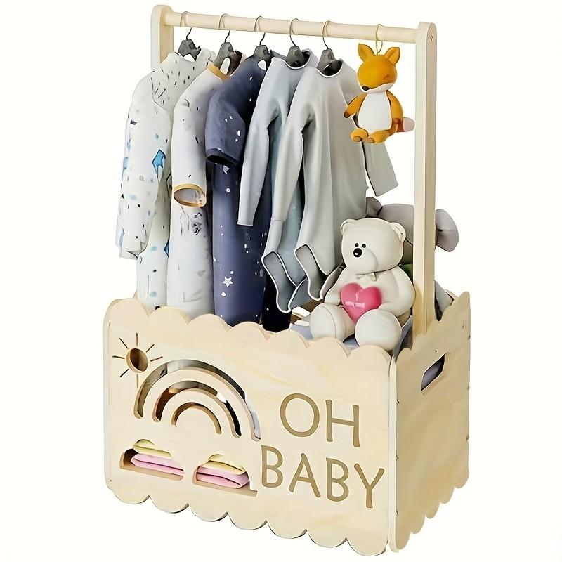 Baby Closet Organizer Rack, Wooden Baby Clothes Hanger, Rainbow Toy Storage Shelf, Infant Wardrobe Display Stand, Oh Baby Brand
