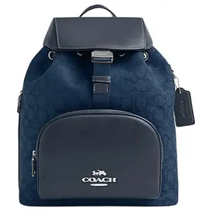 COACH PACE 27 Classic Logo Fabric and Cowhide Backpack – Unisex Large Denim and Dark Denim