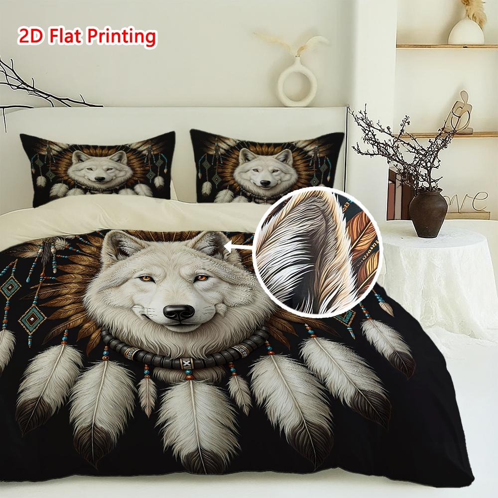 Wolf Pattern Bedding Set, Including 1 Count Bedspread & Pillowcase, Soft Comfortable Bedding Set for Bedroom, Comfy Bedding Set