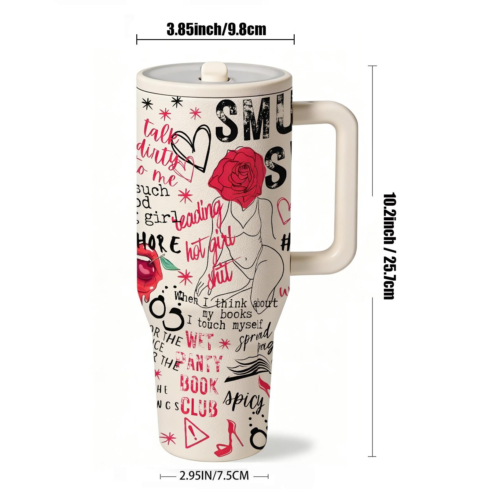 1 Pc 40oz Insulated Mug With Handle And Straw Lid, Double Wall Vacuum Cup, Leak Proof Large Capacity Thermal Mug, Keeps Hot 12 Hours Cold 24 Hours, Smut Book Club Dark Rose Heart Print, Gift For Women Men, Valentine Holiday Car Cup, Tumbler