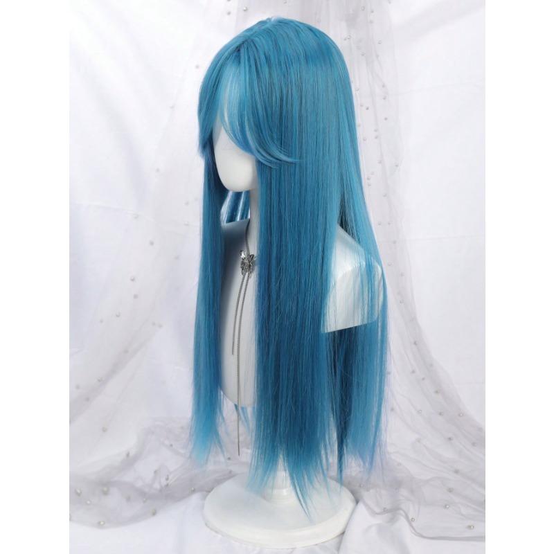 Women's Synthetic Hair Wig - 28-inch Straight Mint Blue, Middle Part Bangs, Natural Soft Texture, Colored Curly Synthetic Costume Wig for Cosplay, Daily Wear, Festival Party, Natural Style, Colored Curly Synthetic Costume Wigs