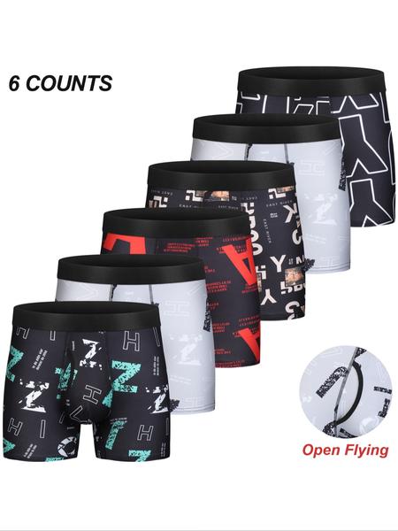 Men's Solid Color / Letter Tape Stretchy Boxer Briefs, Casual Comfy Slim Fit Breathable Moisture Absorption Opening Crotch Underwear for Daily Wear, Mens Underwear for All Seasons, Undergarments, Athleisure Menswear, Underwear Boxer Briefs