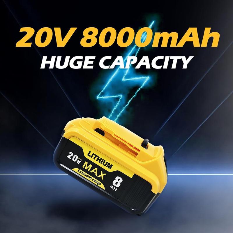 2 Pcs 8000 Mah For Dewalt 20v Batteries  Suitable For Electric Drills, Hair Dryers, Grinders, Car Washers, Etc.! Auto Repair Tools, Gardening Tools, Renovation Tools And Other Tools Of The Same Brand Can Be Used