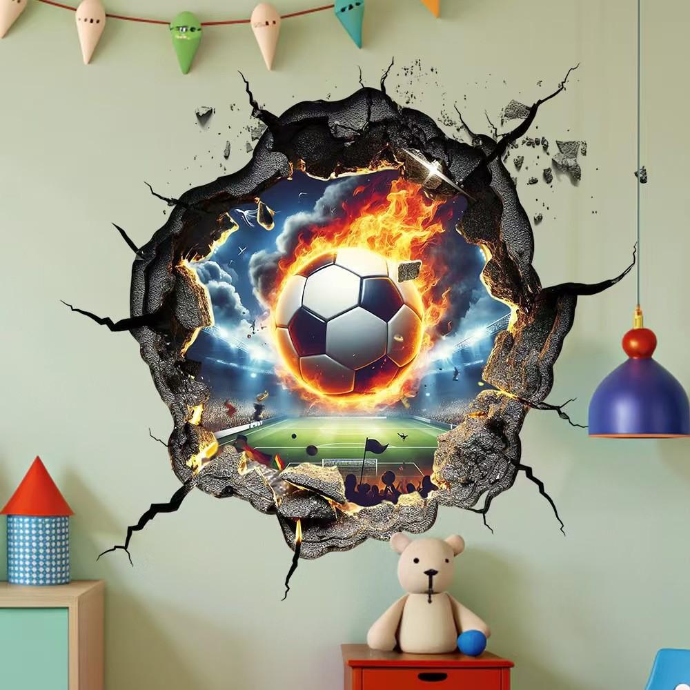 Football Wall Stickers, Arena Football Wall Decals, Boy's Room Wall Art, Colorful 3D Soccer Stickers, 5 Rolls Per Bag, World Cup Theme