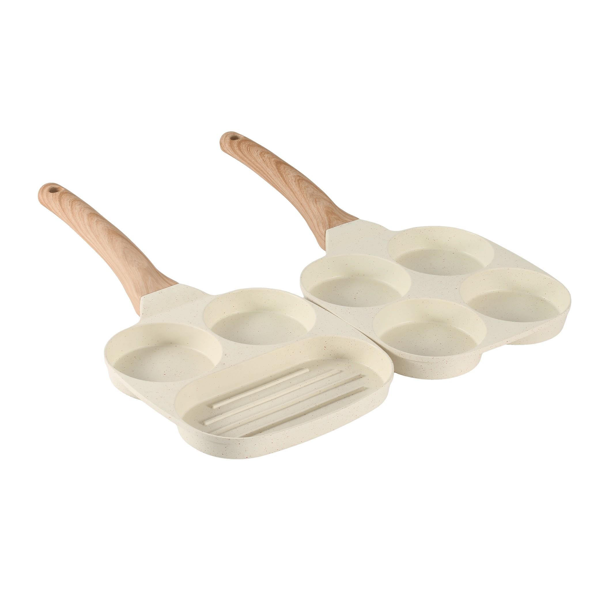 Non-Stick Egg Cooker with 4 Holes, Small Breakfast Pancake Pan, Kitchen Utensil for Gas and Electric Stoves, Handle Included