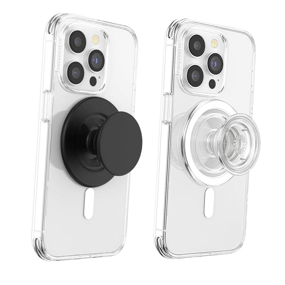 Phone Grip Compatible  for MagSafe, Magnetic Phone Grip & Stand, Swappable Top, Secure Grip for iPhone MagSafe Cases, Kickstand for Hands-Free Viewing, Wireless Charging Compatible - Black