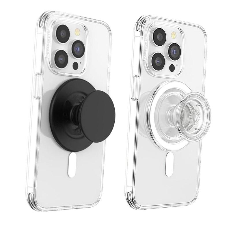 Phone Grip Compatible  for MagSafe, Magnetic Phone Grip & Stand, Swappable Top, Secure Grip for iPhone MagSafe Cases, Kickstand for Hands-Free Viewing, Wireless Charging Compatible - Black