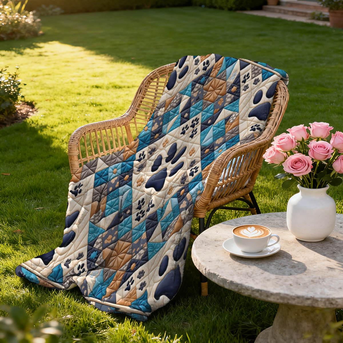 Dog Paw Print Patchwork Blanket, Lightweight Warm Flannel, Soft Breathable, Car Travel Bedroom Cover, Holiday Gift Pet Pad Multi-Use Rug