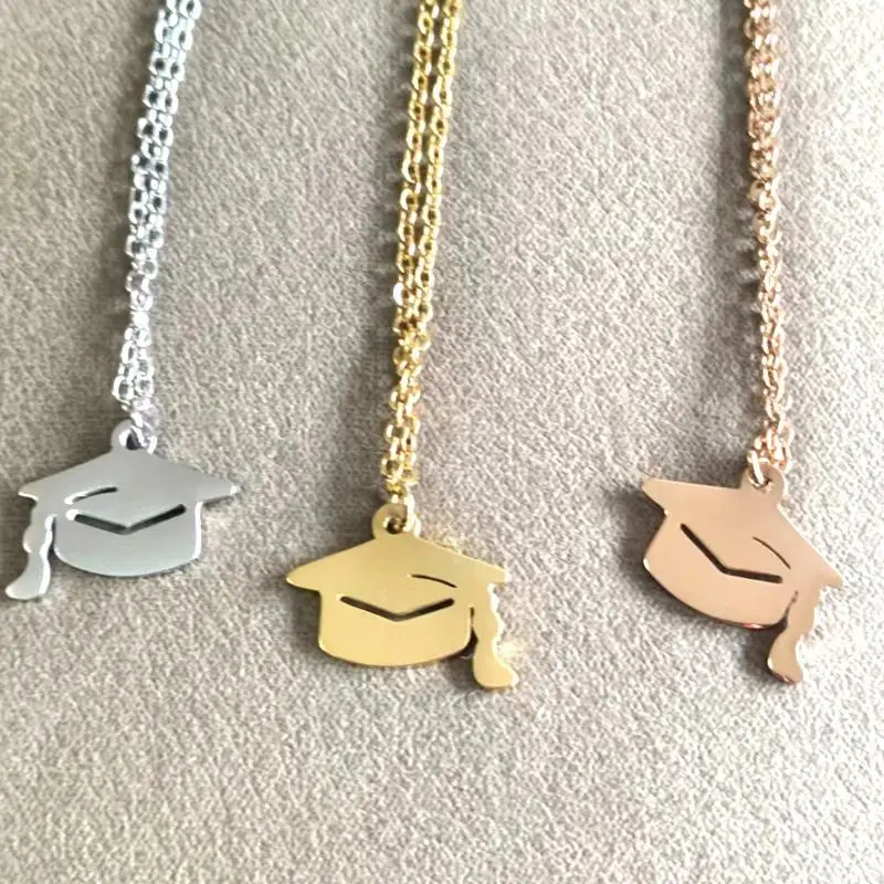10pcs lot Stainless Steel Geometry Graduation Hat Pendant Necklaces for Women Jewelry Graduation Season Commemorative Gift