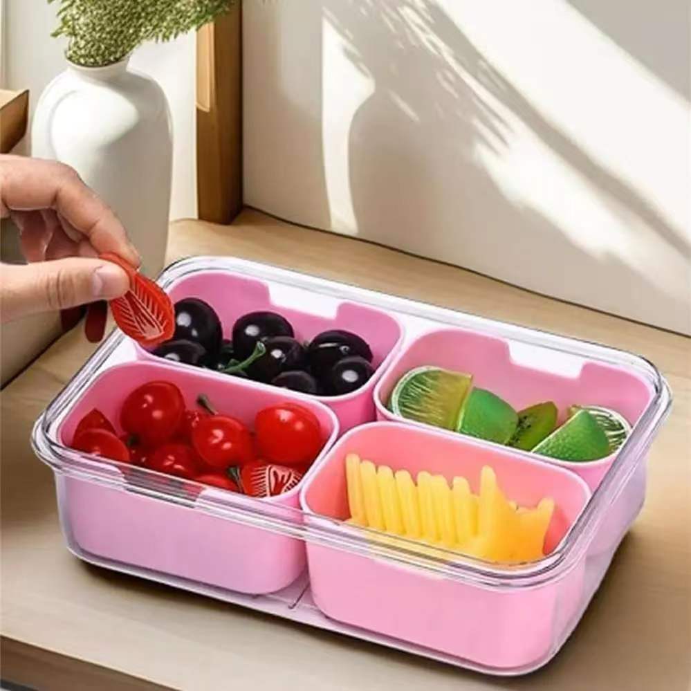 Four-Compartment Covered Snack Box, Food Storage Container, Ideal for Parties, Guests, Kitchen Use, Fruit Vegetable Snack Organizer