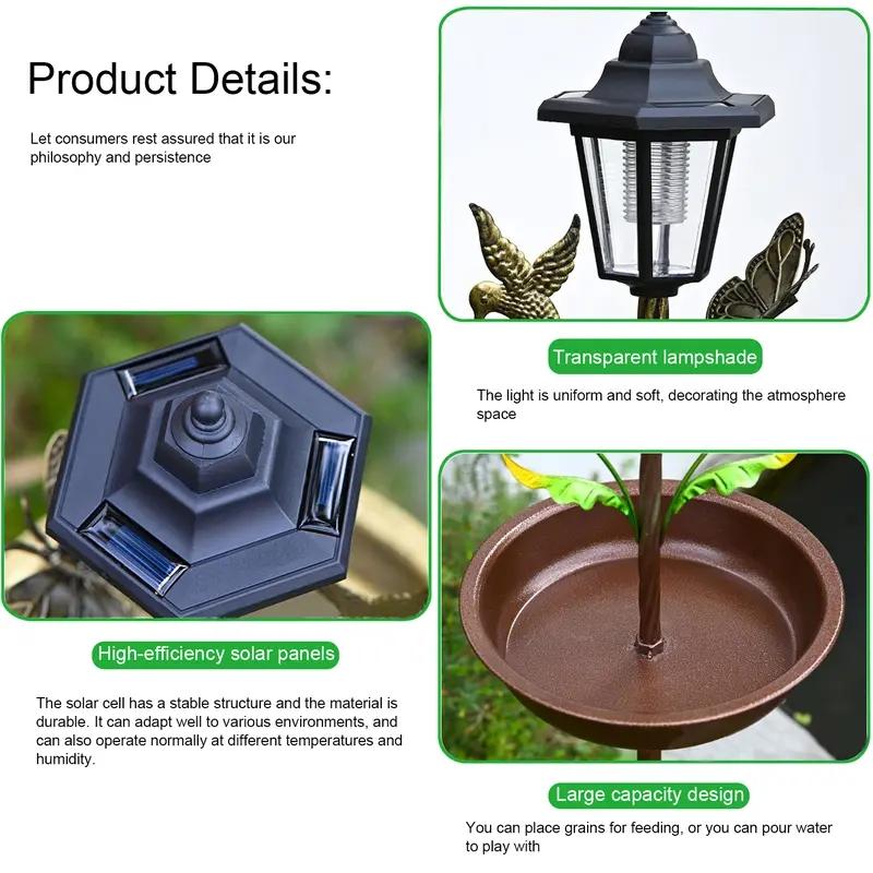 Solar Iron Art Outdoor Garden Bird Bath Atmosphere Light, Decorative Feeder Bowl, Easy Assembly, Perfect Housewarming Gift