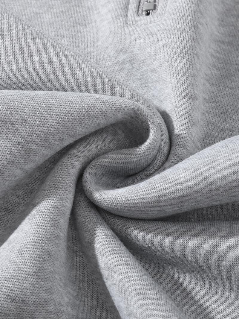 Men's Solid Half Zip Thermal Lined Hoodie, Casual Regular Fit Long Sleeve Hooded Sweatshirt for Fall & Winter, Men's Clothes for Daily Wear, Casual Soft Sweatshirt