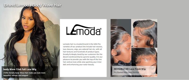 Lemoda 210% Density 13x6 Full Lace Frontal Virgin Human Hair Wigs Body Wave 13x6 HD Transparent Lace Front Wigs Brazilian Pre Plucked With Baby Hair 15A