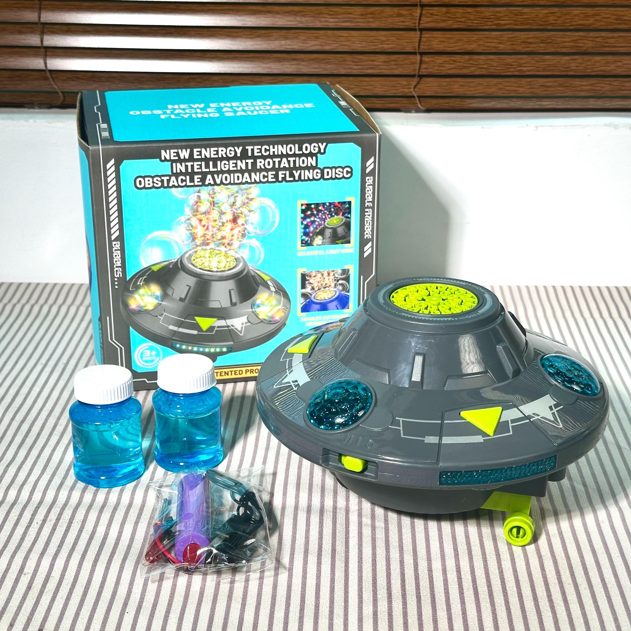Kids Portable Bubble Machine UfO Shape LED Lights Music, Multifunction Bubble Maker, 360° Rotating Automatic Obstacle Avoidance, Electric Blow Bubbles ,Massive Bubble Output Safe Spring Summer Outdoor Funny Toy for Ages 3+Boys and Girls Birthday Gift