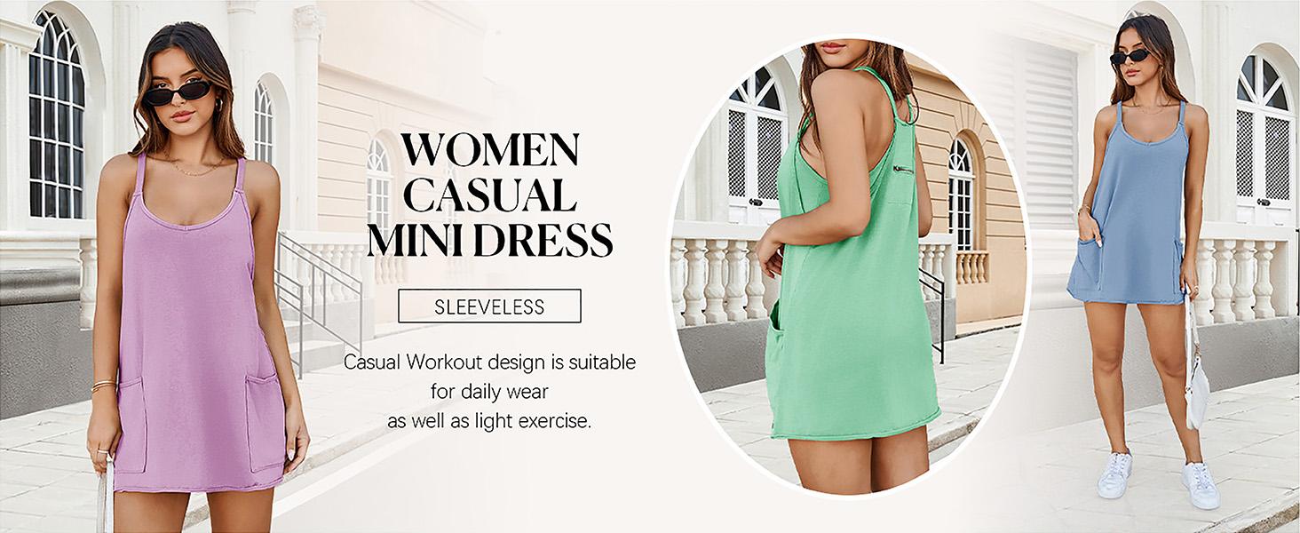 Wenrine Women's Mini Dress Casual Workout Tennis Dress with Shorts Sleeveless Althletic Dresses Wenrine Women's Mini Dress Casual Workout Tennis Dress with Shorts Sleeveless Althletic Dresses