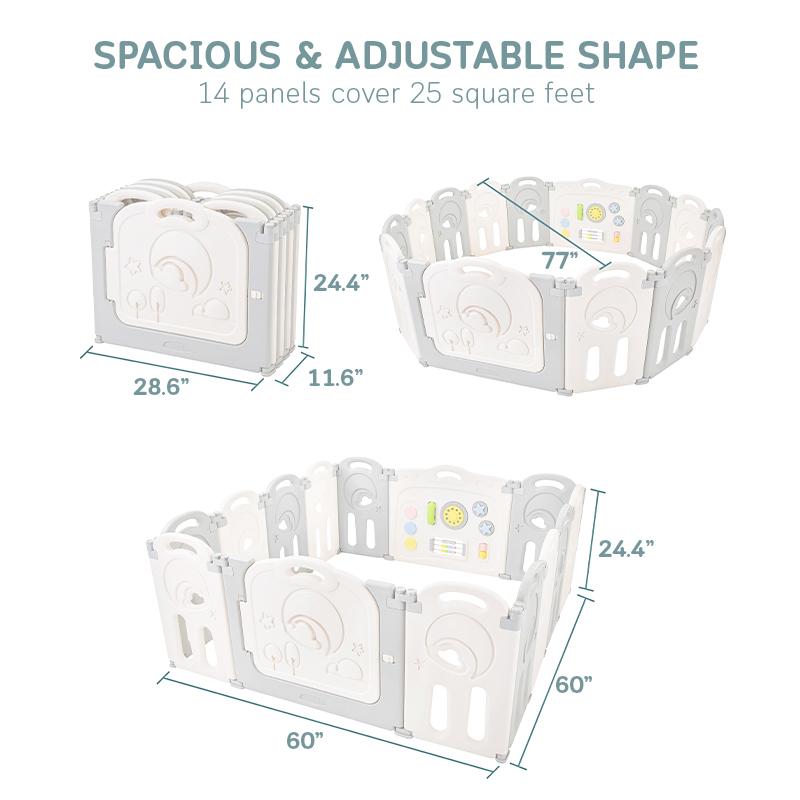 Fortella Cloud Castle Foldable Playpen, Baby Safety Play Yard with Whiteboard and Activity Wall, Indoors or Outdoors