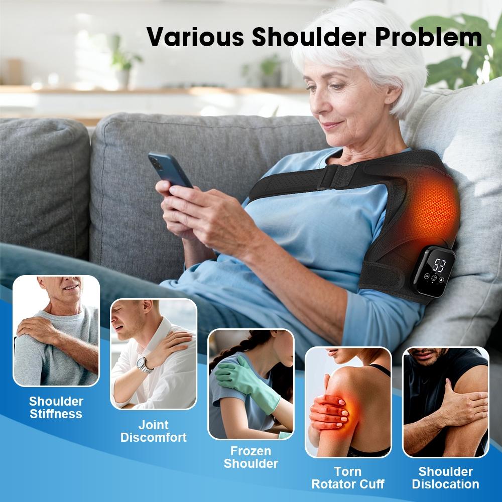 Shoulder Heating Massager, Cordless 3 Vibration Modes, 3 Heat Settings, Adjustable Heating Temperature, Large Shoulder Wrap, Left & Right Shoulders, Rotator Cuff Heating Pad, Christmas Gift