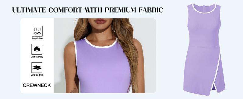 FISOEW Women's Pink Workout Tennis Dress with Built-in Bra & Shorts Pockets Sleeveless Crewneck Golf Athletic Mini Dresses Activewear Machine Washable Soft Breathable Fabric