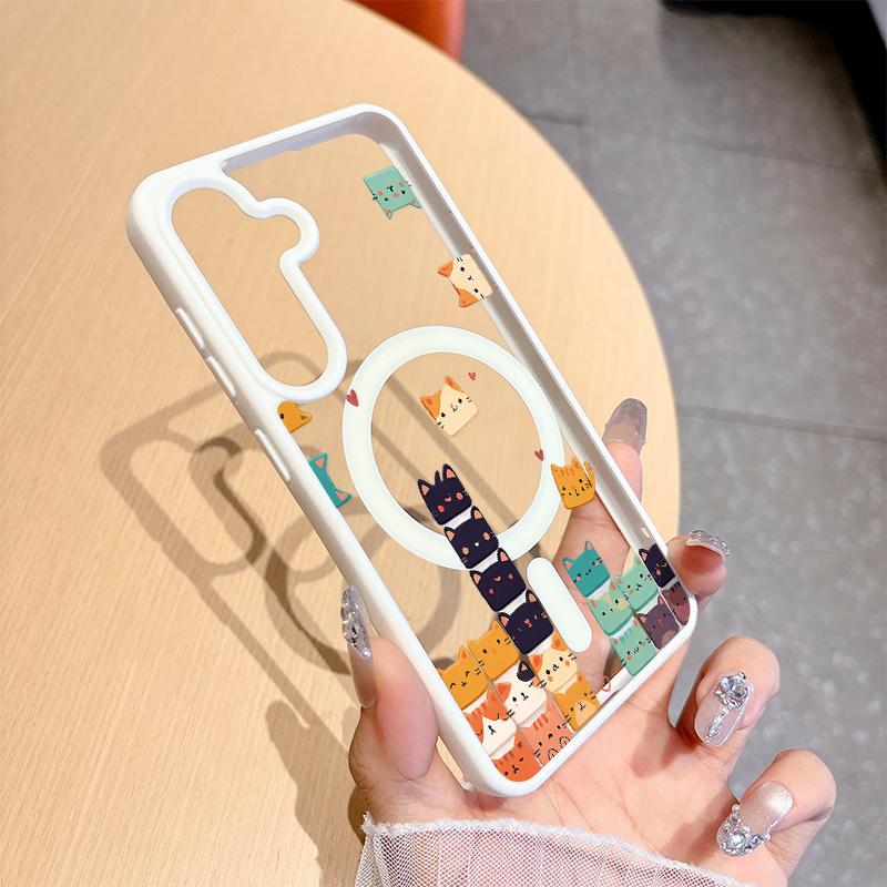 Cute and Colorful Cartoon Cat Blocks Magnetic Bare-Hand Feel drop-proof and scratch-resistant protective case for Samsung Galaxy S22 S23Fe S24 S25 Plus Ultra An excellent gift choice