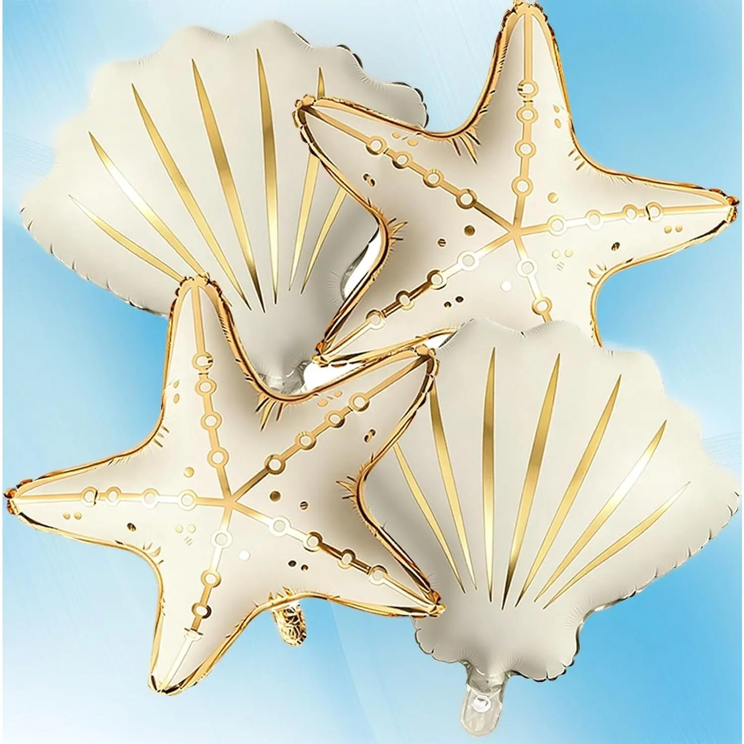 4-Pcs Large Creamy White Seashell Starfish Foil Balloon Kit - Ocean Theme DIY Decor for Coastal Bridal Shower, Beach Wedding Party Supplies (Toys & Hobbies, DIY Painting Supplies)