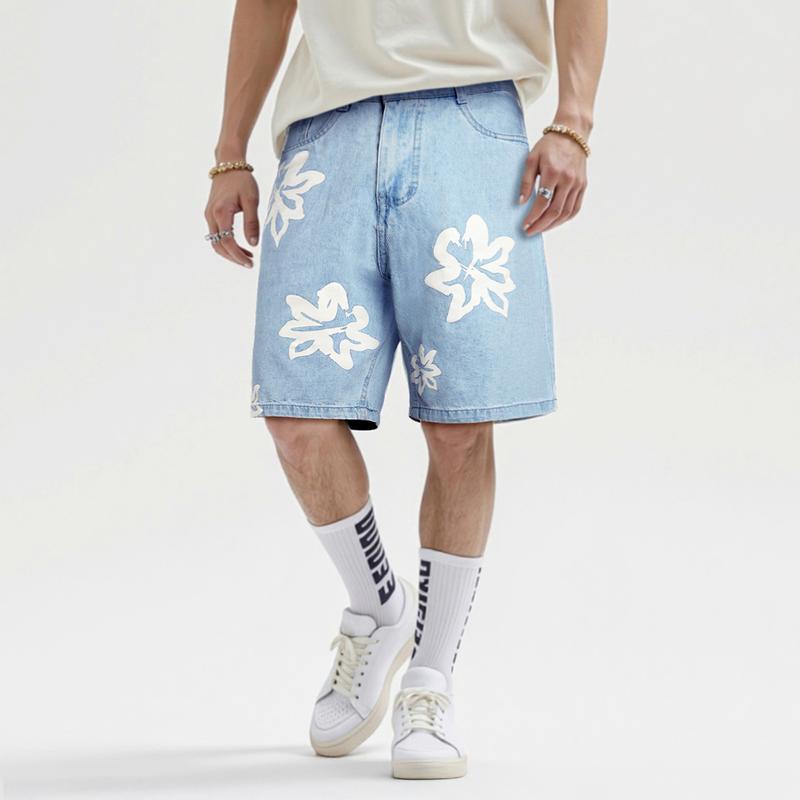 GINGTTO Men's Baggy Denim Shorts Printing Street Hip Hop Shorts Jeans Jorts Men Essentials New Shorts