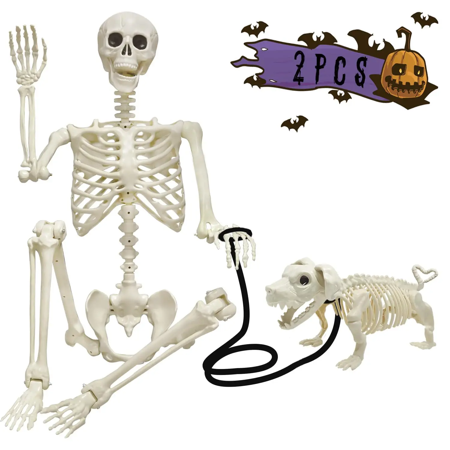 Lighted Human & Dog Skeleton Halloween Decorations Outdoor/Indoor - 36 Inch Realistic Full Body Movable Posable Skeleton Spooky Halloween Decor for Garden Yard Porch Party Haunted Graveyard pre lit christmas tree