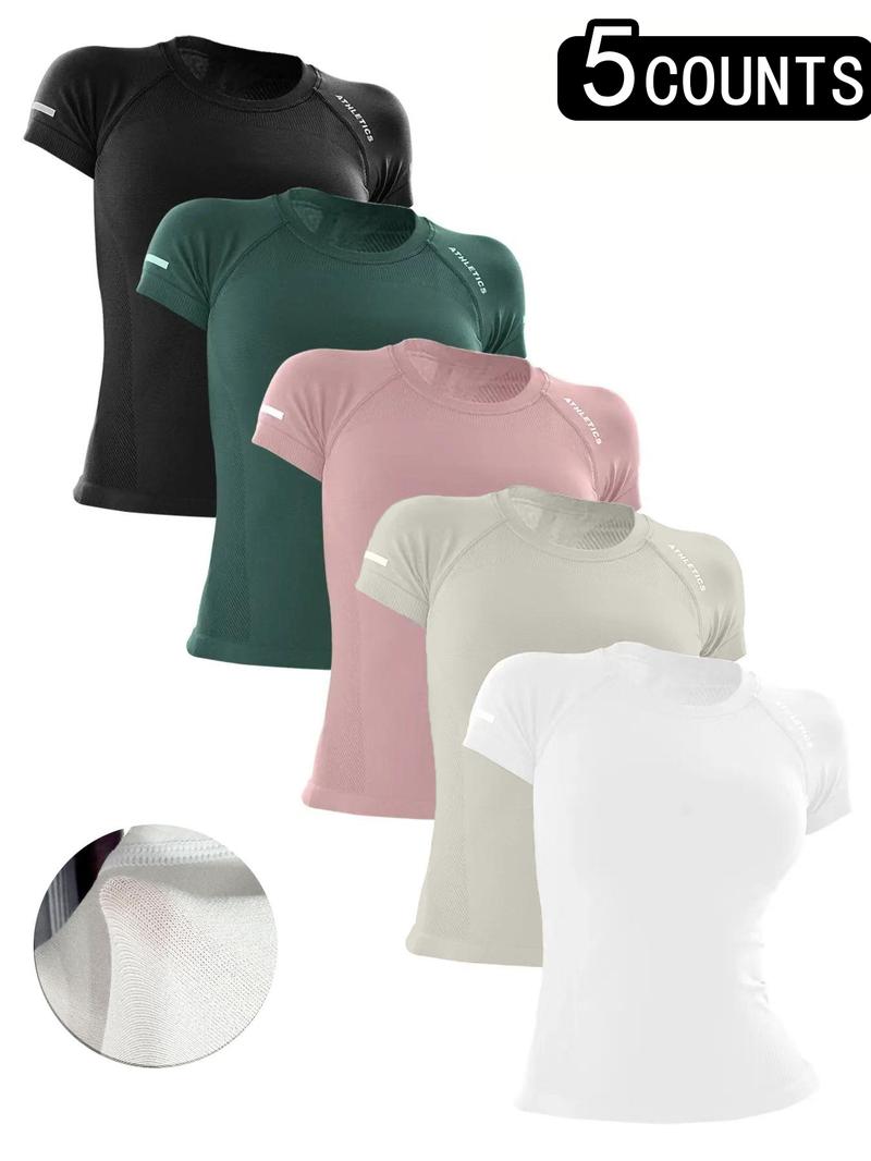 Sporty Women's Letter Print Raglan Sleeve Sports Tee, Breathable Round Neck Short Sleeve T-shirt for Yoga Gym Workout Running, Ladies Sportswear for All Seasons