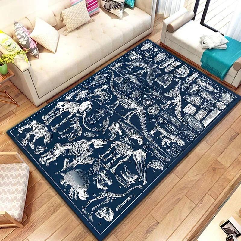 Dinosaur Skeleton Fossil Flannel Area Rug - Realistic T-Rex Bones Print Soft Mat for Kids Room & Playroom, Non-Slip Jurassic Home Decor #DinosaurFossilRug #SkeletonMat #JurassicKidsDecor #TrexCarpet #NonSlipFlannelRug