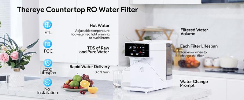 Thereye Countertop Water Filter Reverse Osmosis System, 7 Stage Purification, Instant Heating Portable RO Filtration, BPA Free Water Purifier 2:1 Pure to Drain for Home RV (No Installation Needed) Thereye Countertop Water Filter Reverse Osmosis System, 7 Stage Purification, Instant Heating Portable RO Filtration, BPA Free Water Purifier 2:1 Pure to Drain for Home RV (No Installation Needed)