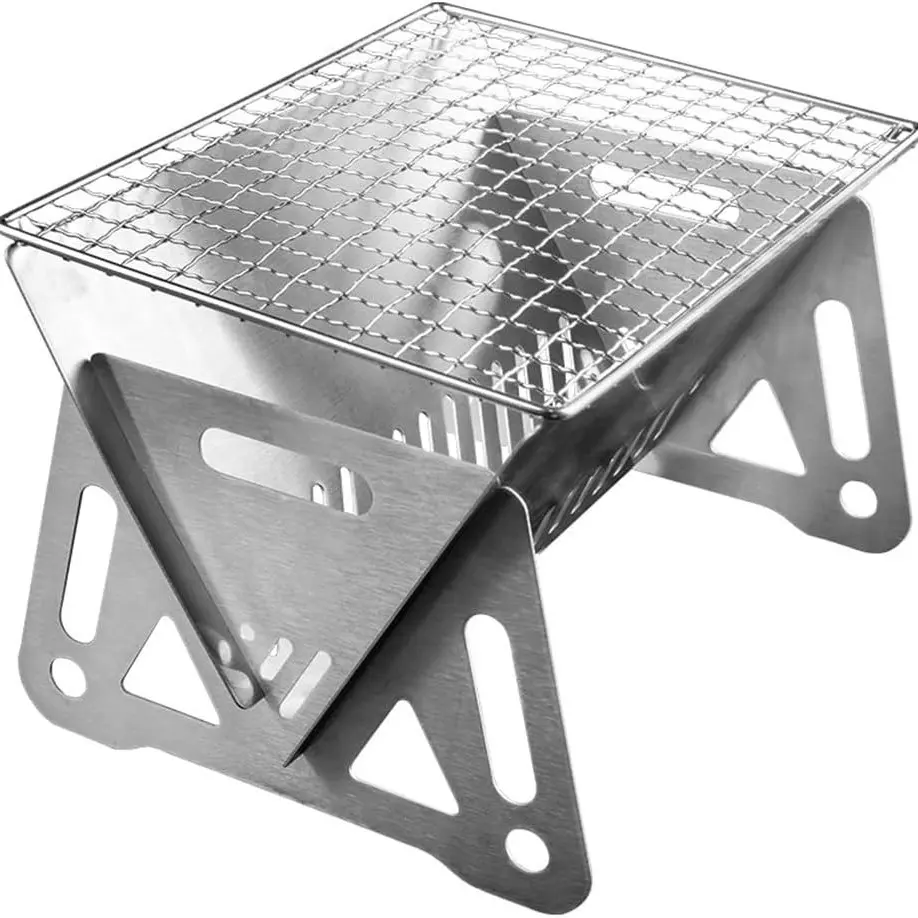 Mini Portable Charcoal Grill, Small BBQ Grill Tabletop Fire Pit, Stainless Steel Folding Barbecue Grills for Camping and Outdoor Use, Outdoor Cooking Equipment
