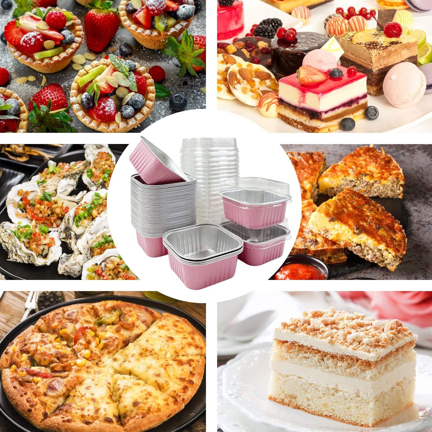 30 Pcs 5 oz Pink Mini Disposable Cake Plates, Foil Square Baking Cups with Lids,Muffin Plates, 3.5x3.5 Small Baking Cake Plates, Cupcake Containers, Suitable for Single Cakes, Mini Muffin Plates