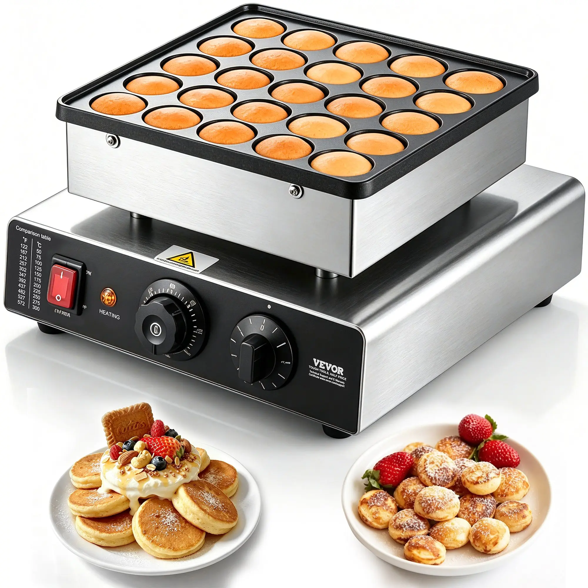 pc-25 Mini Pancake Maker - 43mm Diameter Non-Stick Stainless Steel Poffertjes Grill, Electric Dutch Muffin Waffle Baker with Temp & Time Control, for Home Kitchen Use