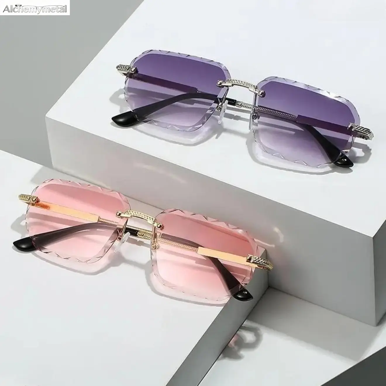 2-Pack  Chic Rimless Square Sunglasses, Contemporary Metal Frame with UV400 Protection for Outdoor Beach Wear,  Sunglasses, Square Frame Sunglasses men's polarized glasses photo chromic ergonomic