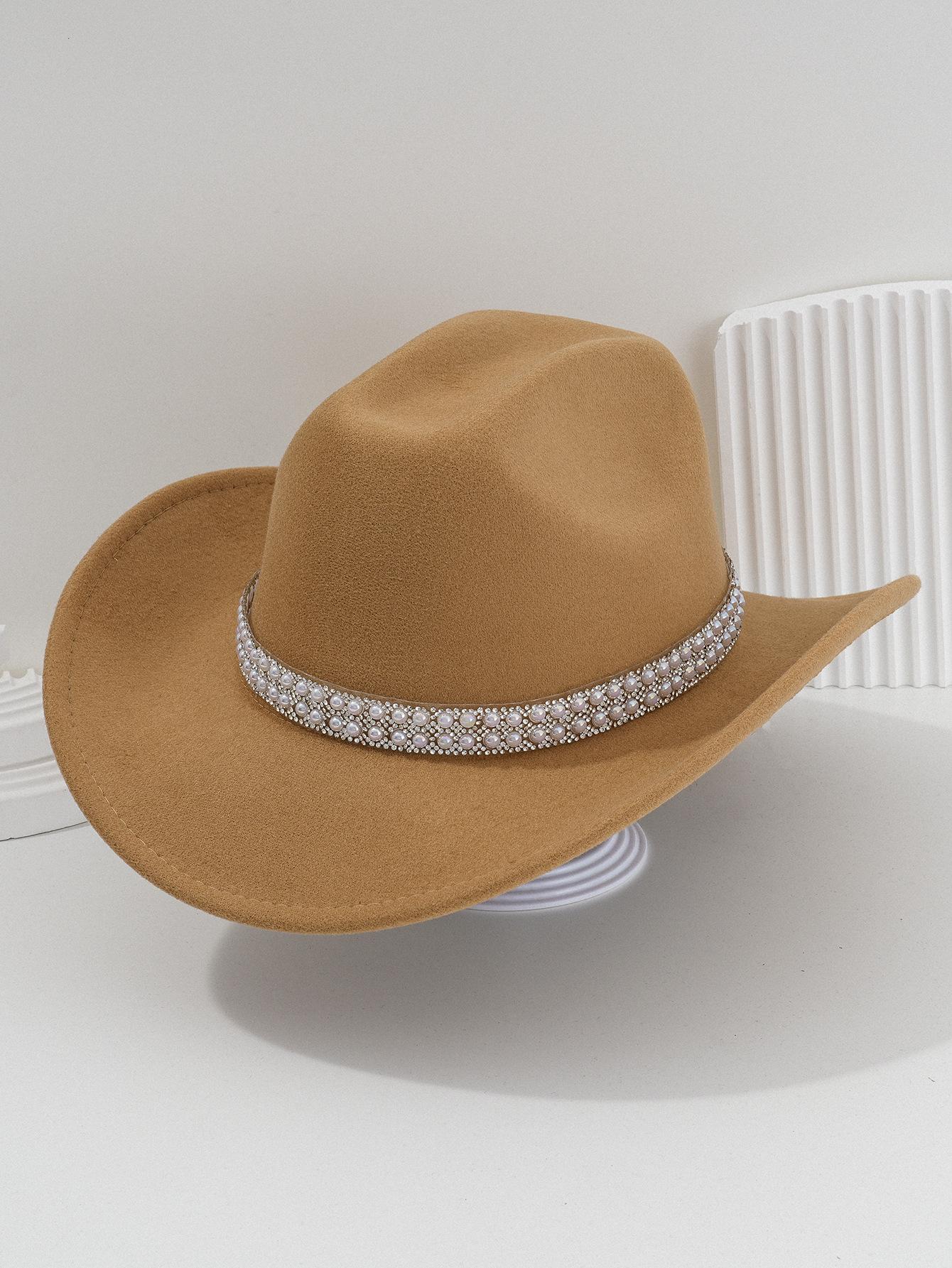 Ladies' gender-neutral western cowboy hat, stylish hat, classic cowboy hat, round pearl with rhinestone gem accessories hat, foreign trade bridal top hatSpeedy Smarts