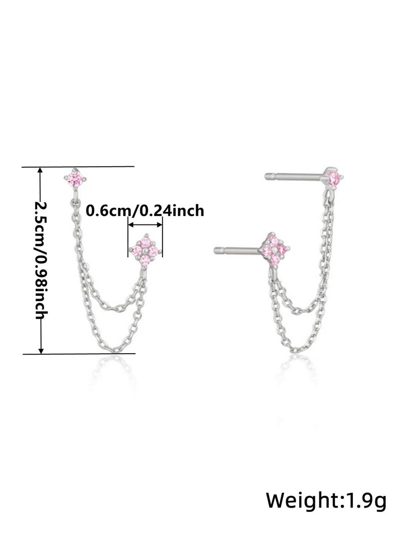 Rhinestone Decorated Double Layered Chain Dangle Earrings, Fashionable Earrings, High Quality Earrings