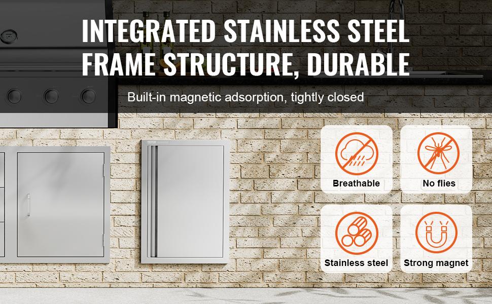 VEVOR Stainless Steel Rectangular BBQ Access Door, 17Wx24H in Single Flush Mount Wall Vertical Door with Recessed Handle, Adjustable, Includes CAD Template, for BBQ Island, Grilling Station VEVOR Stainless Steel Rectangular BBQ Access Door, 17Wx24H in Single Flush Mount Wall Vertical Door with Recessed Handle, Adjustable, Includes CAD Template, for BBQ Island, Grilling Station