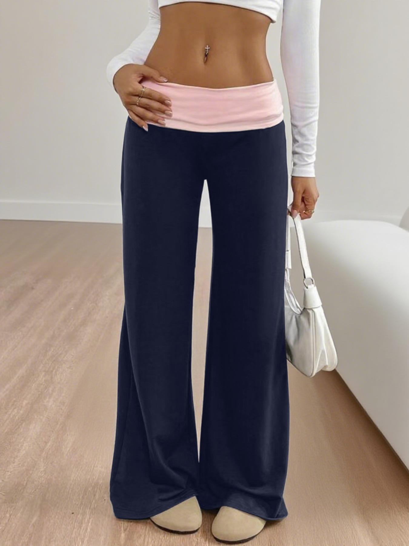 Women's Casual Spring Wide Leg Pants with Contrast Lapel Collar, Perfect for Graduation & Back-To-School, Teacher Creative Design