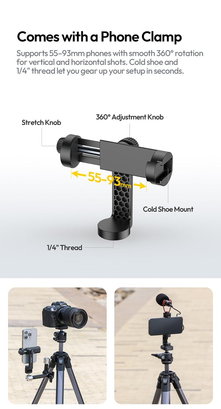 ULANZI Ombra Lightweight Travel Tripod, 59" Professional 5 Section Aluminum Camera Tripod with Claw Super Quick Release Design, for Canon Nikon Sony Cameras DSLR iPhone, Max Load 17lb