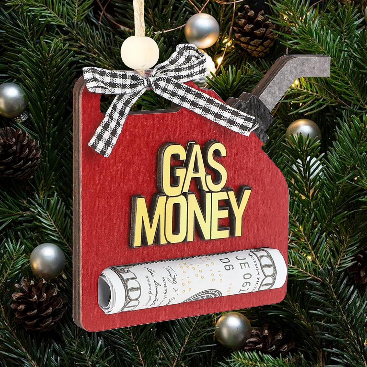 Gas Money Ornament Holds Cash,Wooden Gas Can Ornament Money Holder, Funny Ways to Cash Holder for Drivers, Teens, Holiday Gag Gift Decoration