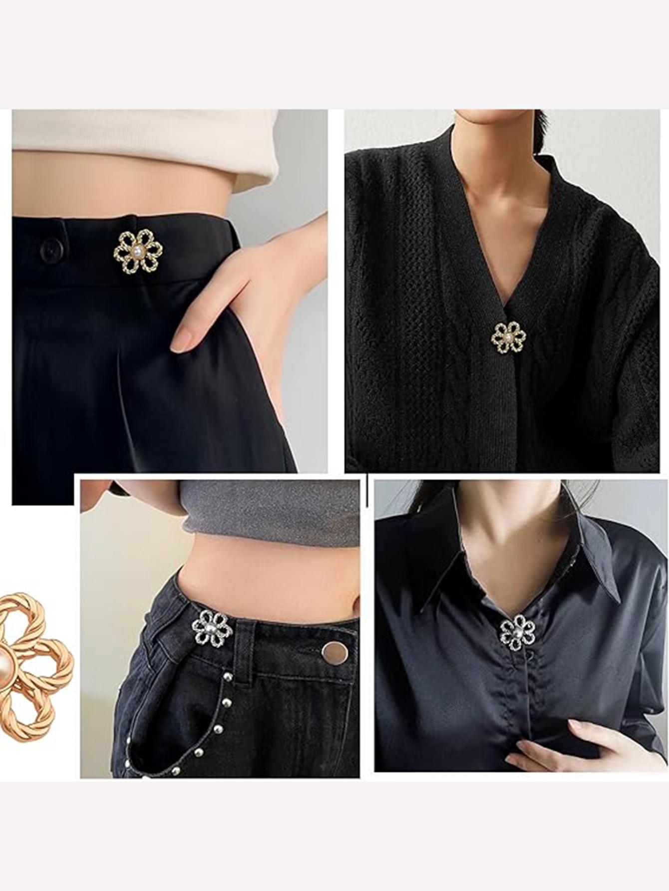 8 Pcs Floral Jeans Button Waist Tightener Set, Adjustable Buckle Kit, Seamless, No Tools, Detachable Decorative Buttons, Loose Fit