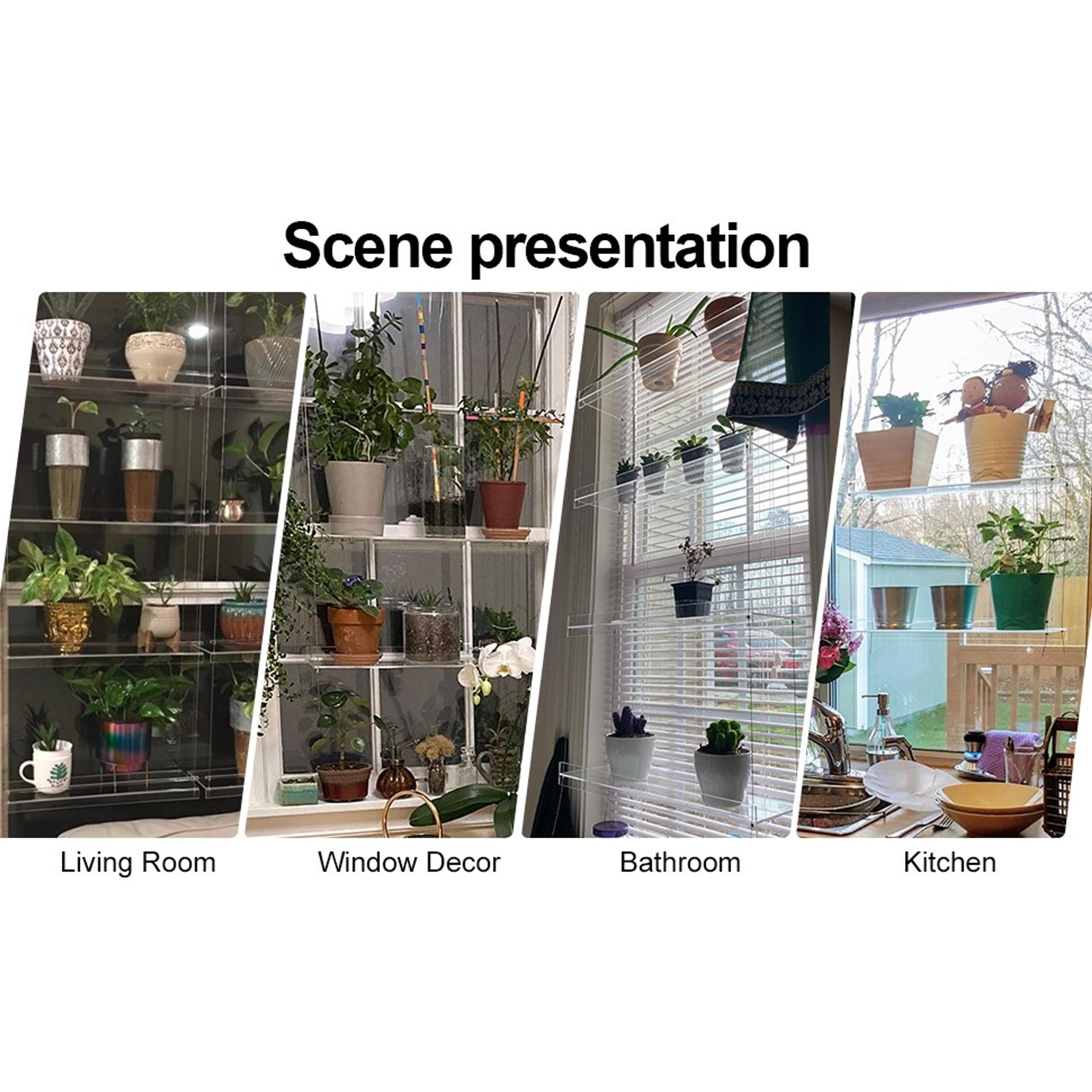 3-Tier Hanging Clear Plant Shelves for Windows, Acrylic Window Wall Plant Stand Shelf for Kitchen Indoor Gardens, Flower, Herb, Seedling Organization, and Pots Display, 16 Inch per Tier