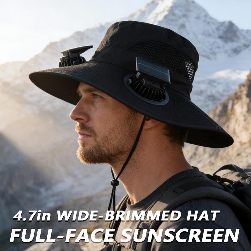 Solar Fan Hat, Equipped With Two Solar Fans, Unisex Wide-Brimmed Sun Hat, Solar Powered Hat, Usb/Solar Dual Power Supply, Three Wind Speed Settings, Rechargeable Battery, Men'S Fishing Hat, Suitable For Outdoor Hiking, Mountaineering, Travel And Camping.
