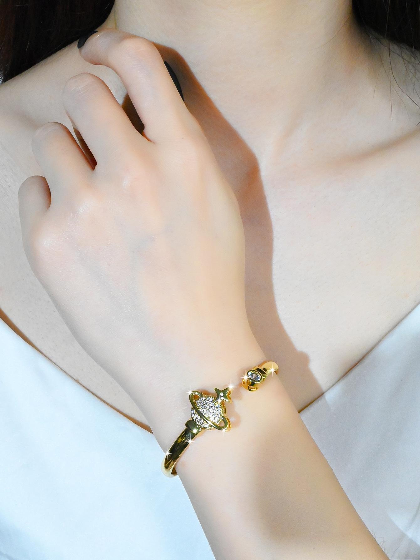 Cross-border fashion planet zircon open bracelet, adjustable, minimalist and high-end, elegant and versatile wristband