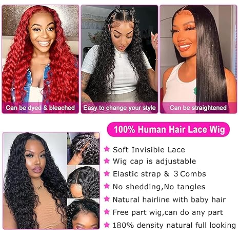 Tuneful Water Wave 13x6 HD Transparent Lace Front Wigs Human Hair 180 Density Wavy Human Hair Wigs for Women Curly Wave Hair Pre Plucked with Baby Hair