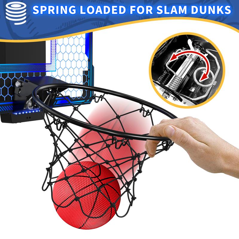 Mini Basketball Hoop Indoor with Electronic Scoreboard and 3 Modes,Inside Basketball Hoop Over The Door with Colorful LED Lighting Toy Basketball Gifts for Boys Girls Teens Adults